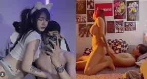 Красивая девушка голая езда со своим парнем в постели